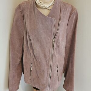 ANTTHONY MAUVE SUEDE LEATHER MOTORCYCLE JACKET.